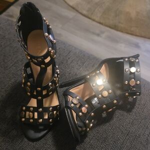 VENUS Black and Gold Studded Heels